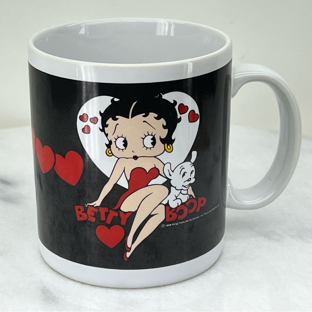 Vintage Betty Boop Mug 1994 Heart Coffee Tea Kitchen Decor Cozy Black White Dog